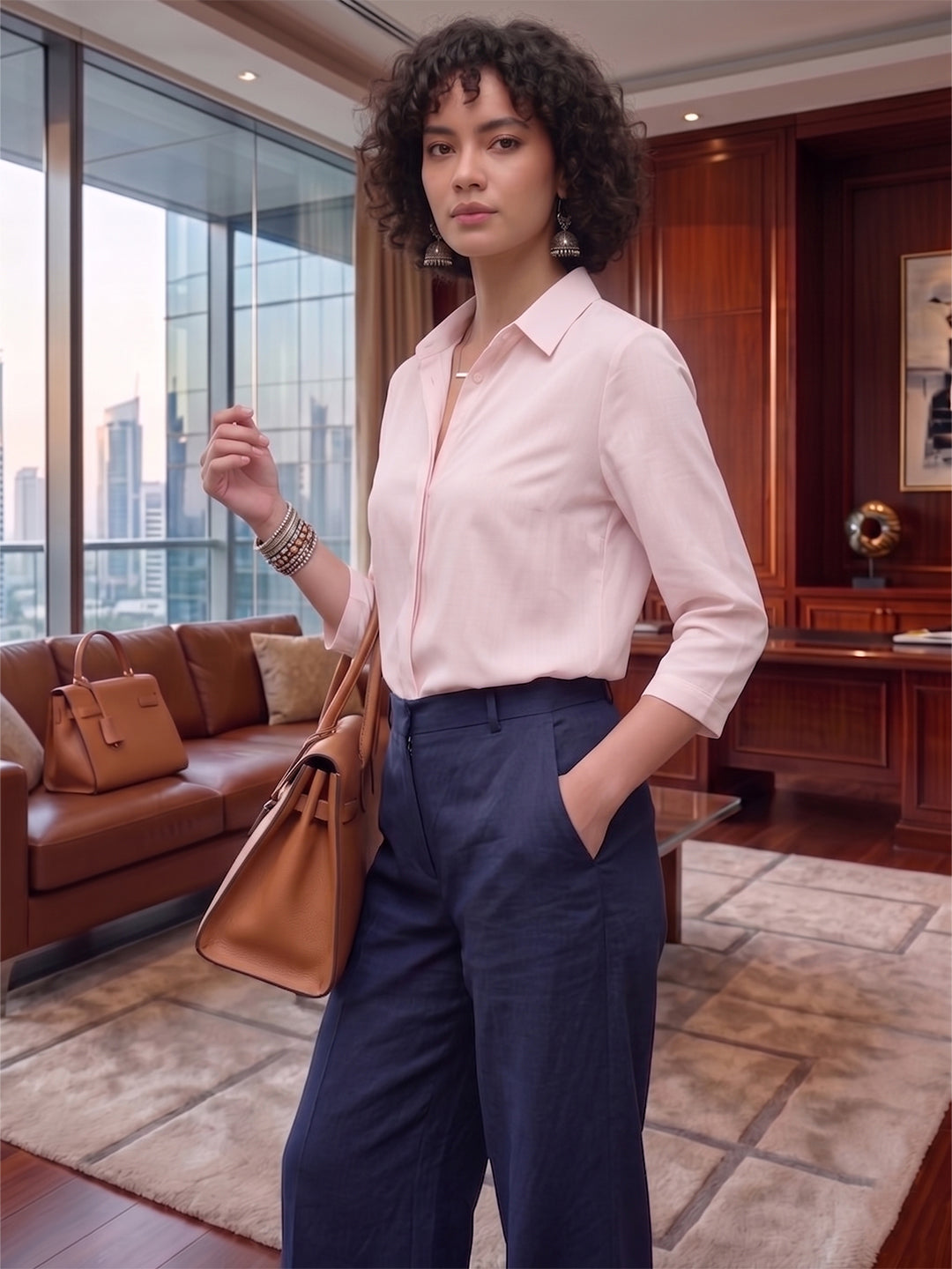 Women’s Solid Pink Casual Office Shirt – Viscose Rayon Fabric | 3/4th Sleeves