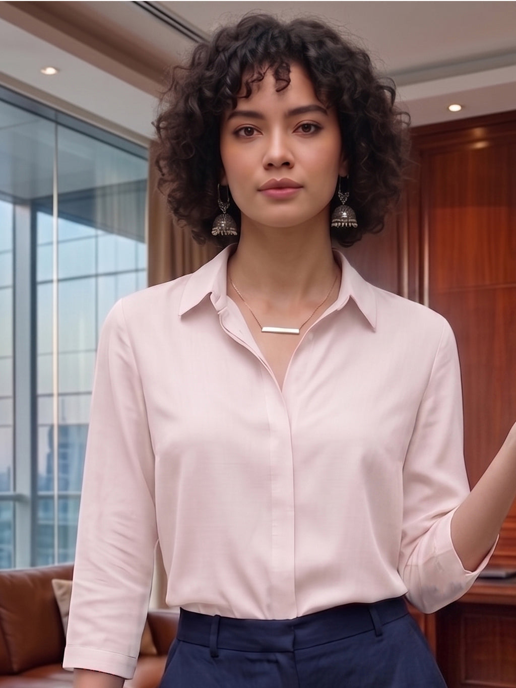 Women’s Solid Pink Casual Office Shirt – Viscose Rayon Fabric | 3/4th Sleeves