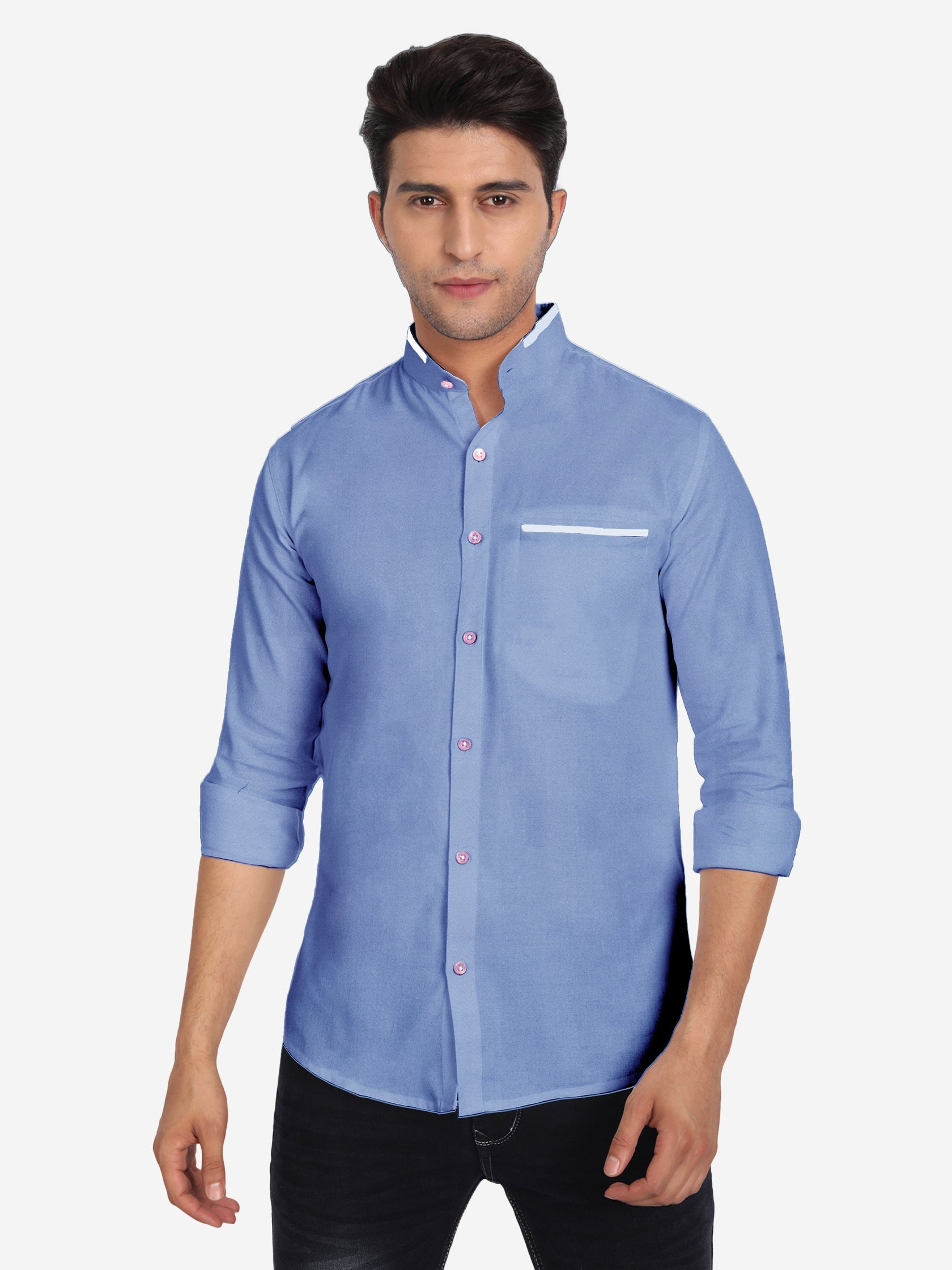 Men's Casual Shirt Full Sleeve Oxford Design Shirt in Black by BLUE ROBED, fit view