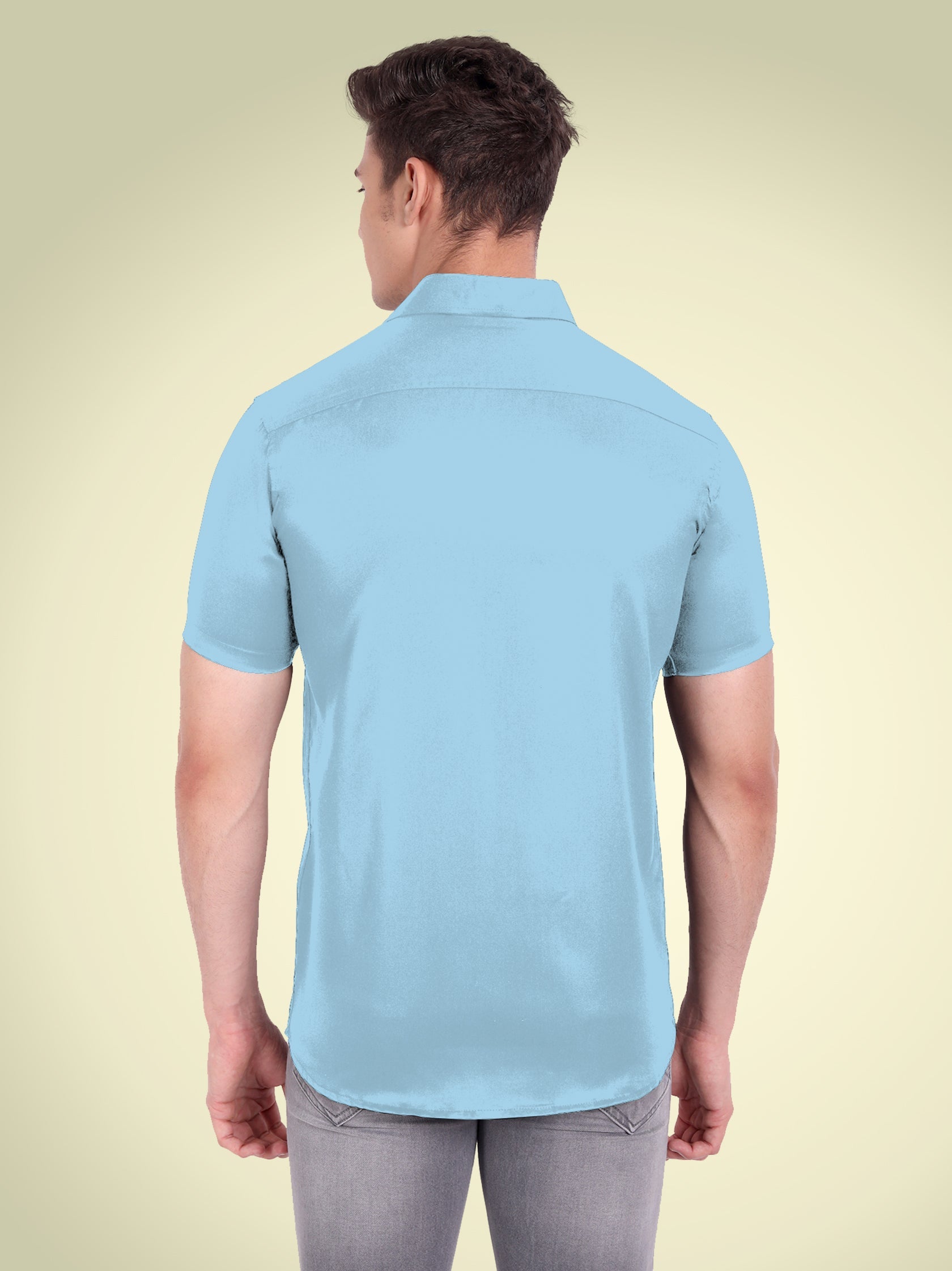 Men's Casual Half Sleeve Silver Button Shirt in Black by BLUE ROBED, fabric detail