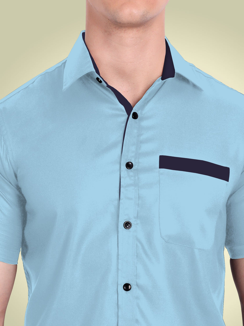 Men's Casual Half Sleeve Silver Button Shirt in Black by BLUE ROBED, front view