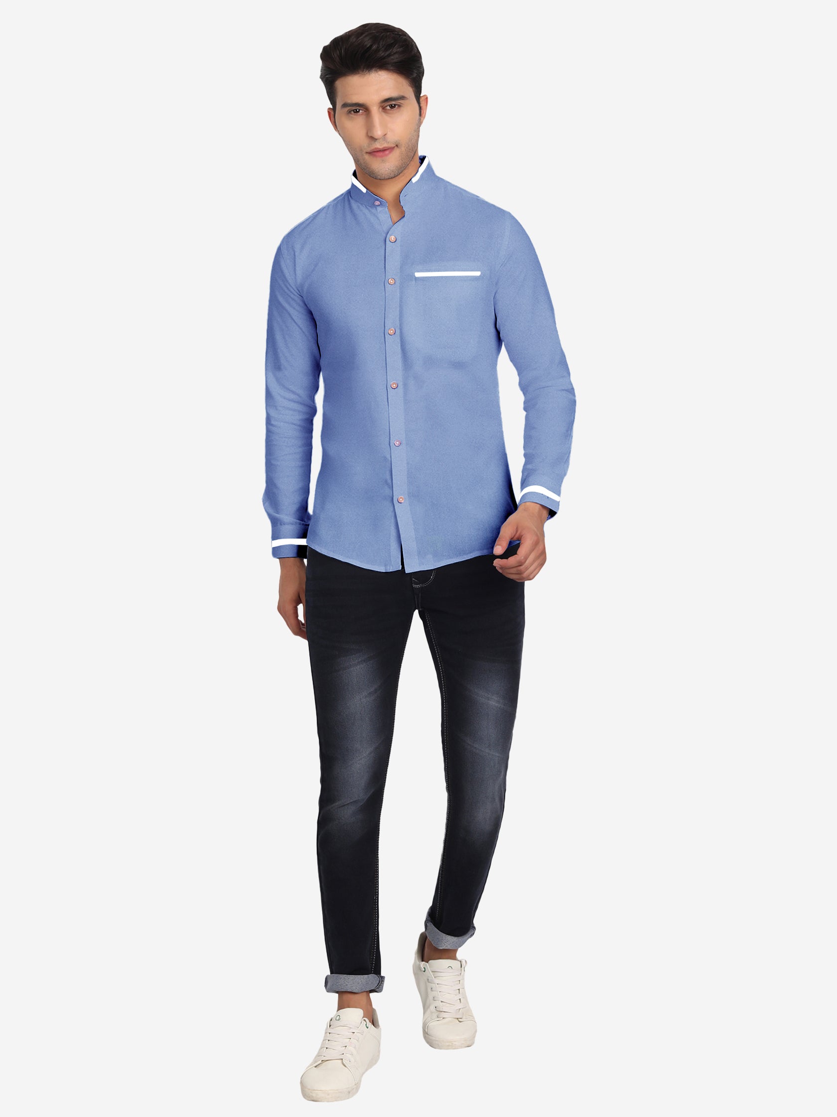 Men's Casual Shirt Full Sleeve Oxford Design Shirt in Black by BLUE ROBED, back view