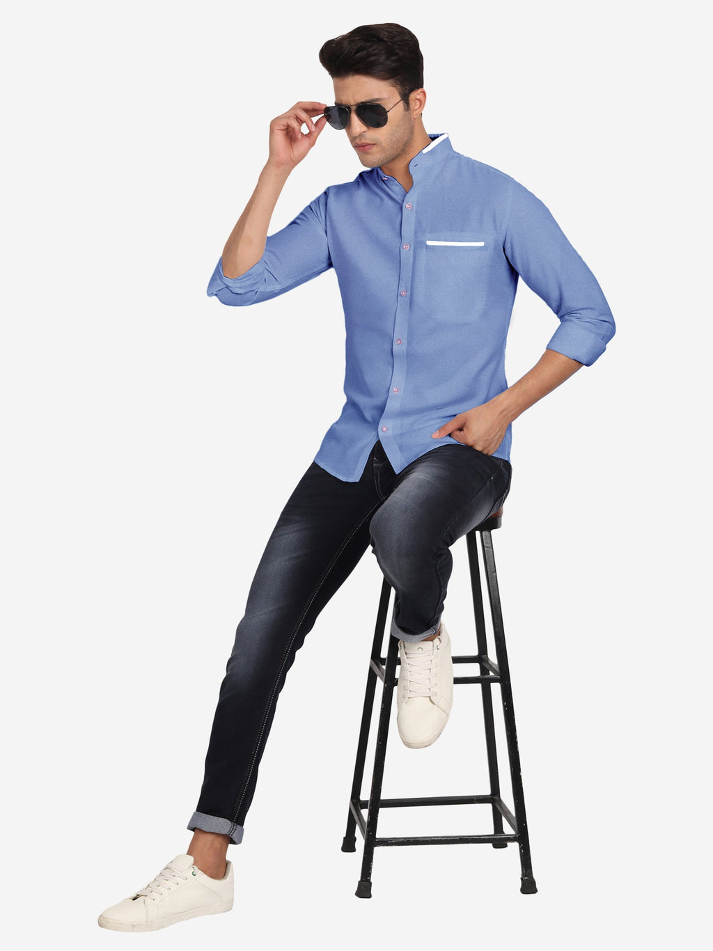 Men's Casual Shirt Full Sleeve Oxford Design Shirt in Black by BLUE ROBED, detail view
