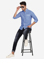 Men's Casual Shirt Full Sleeve Oxford Design Shirt in Black by BLUE ROBED, detail view