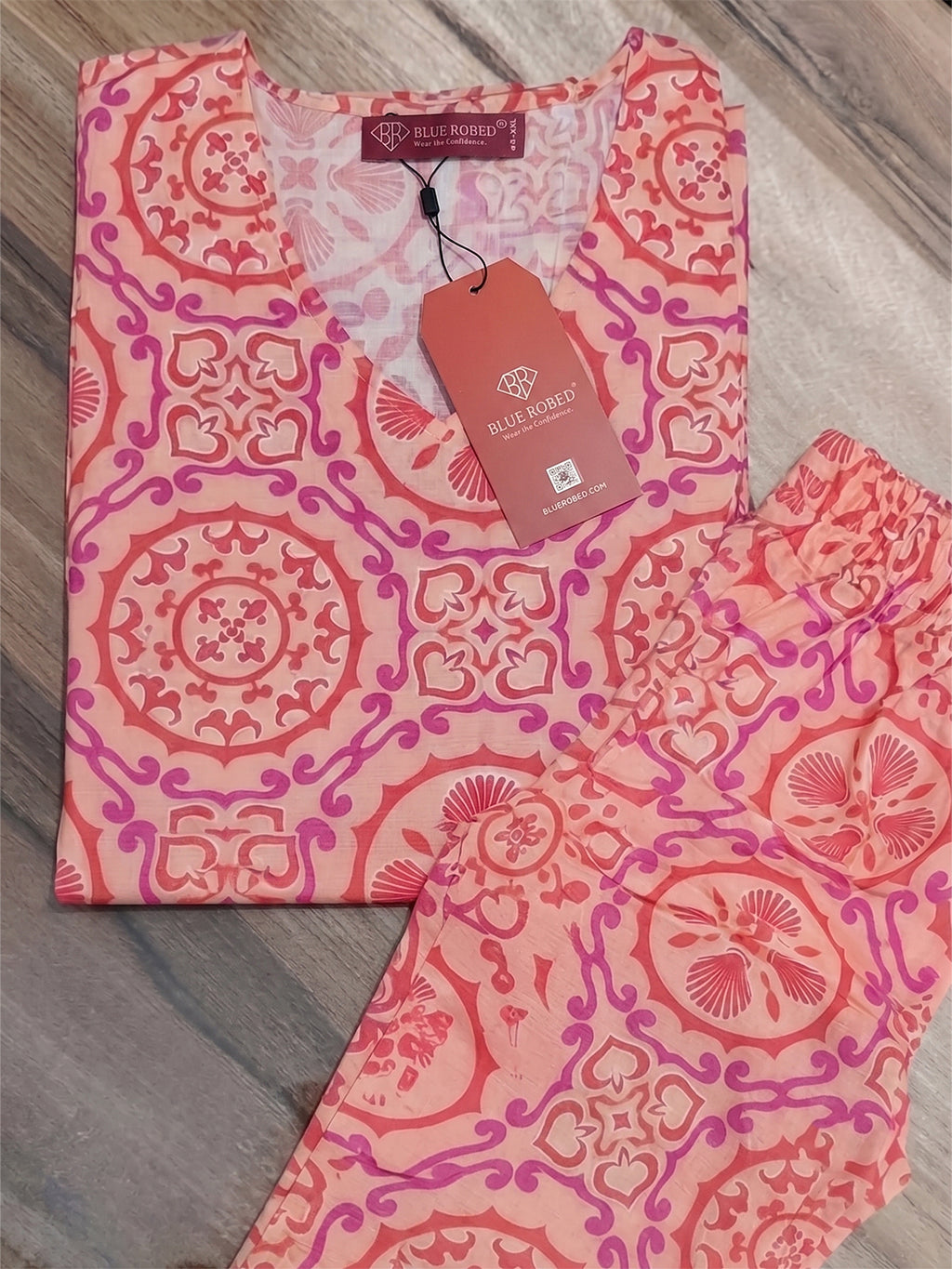Women's Printed Linen Cotton Night Suit Co-ord Set | Half Sleeve Top & Full-Length Pyjama | Soft & Breathable Sleepwear