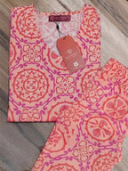 Women's Printed Linen Cotton Night Suit Co-ord Set | Half Sleeve Top & Full-Length Pyjama | Soft & Breathable Sleepwear