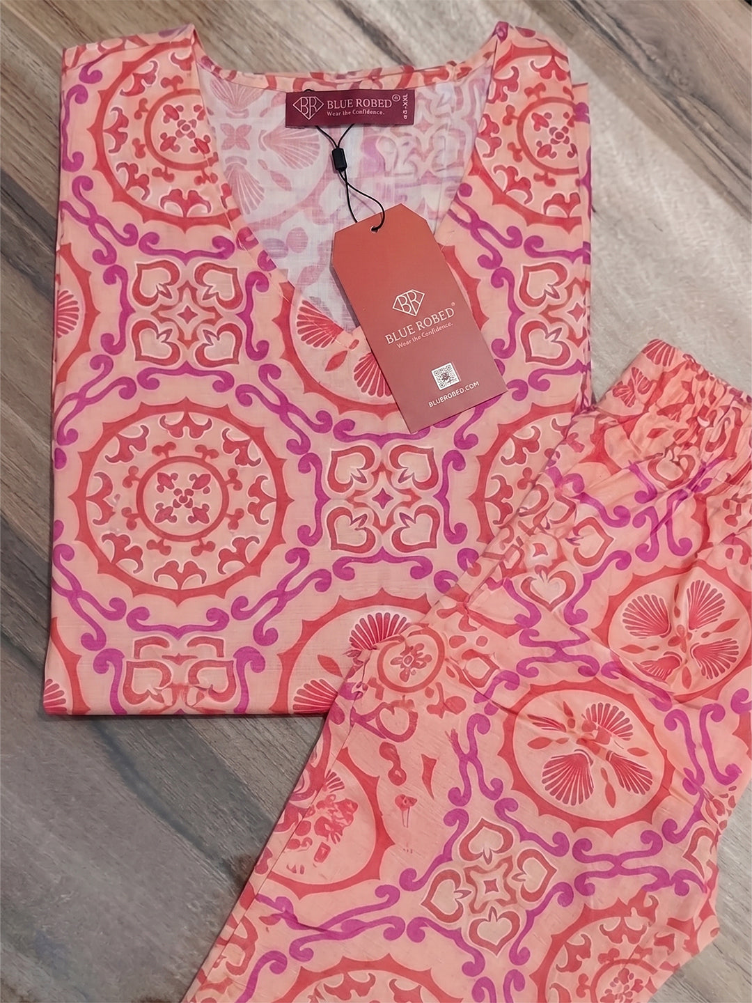 Women's Printed Linen Cotton Night Suit Co-ord Set | Half Sleeve Top & Full-Length Pyjama | Soft & Breathable Sleepwear