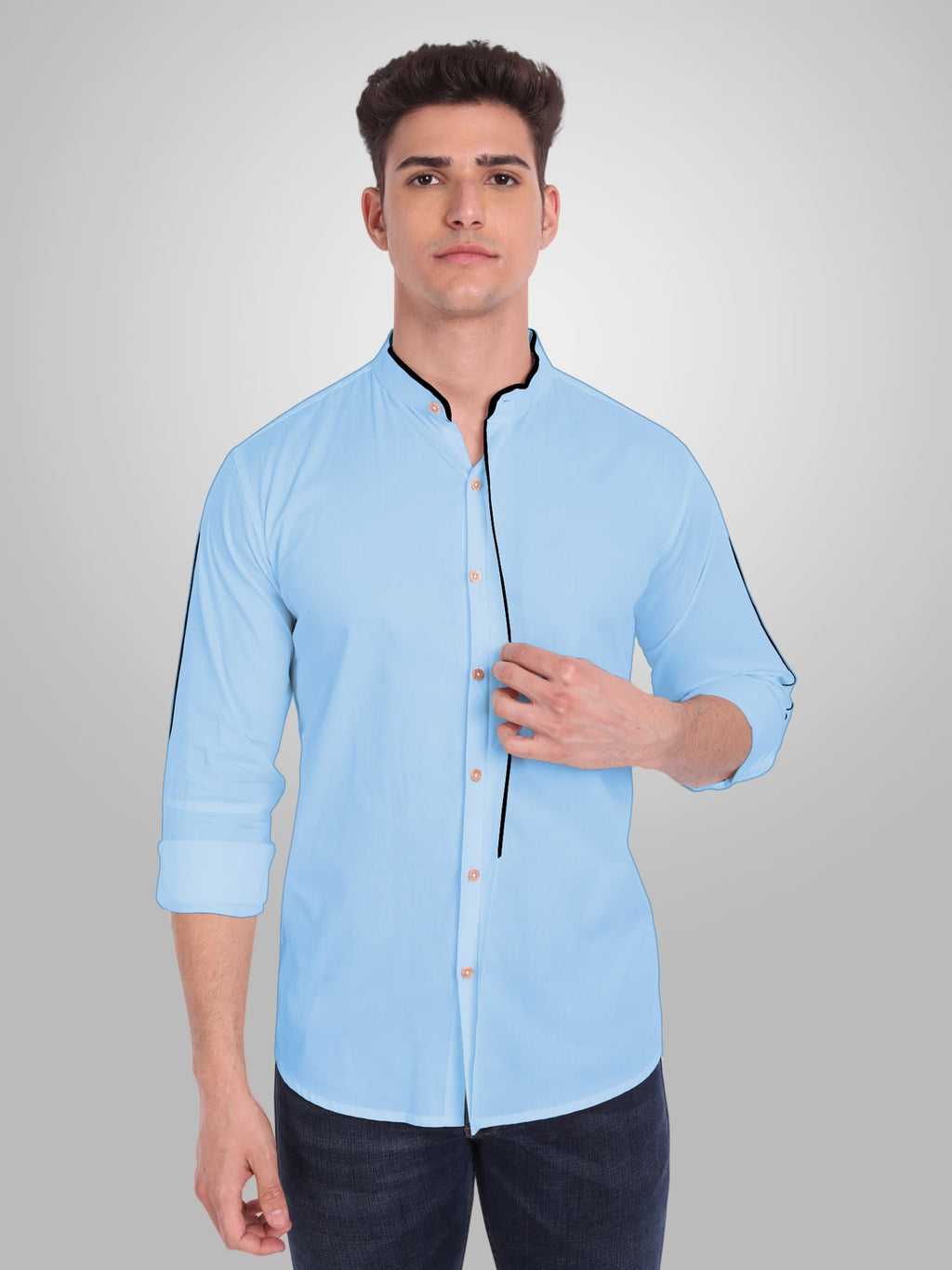 Men's Shoulder Piping Full Sleeve Shirt in Black by BLUE ROBED, detail view