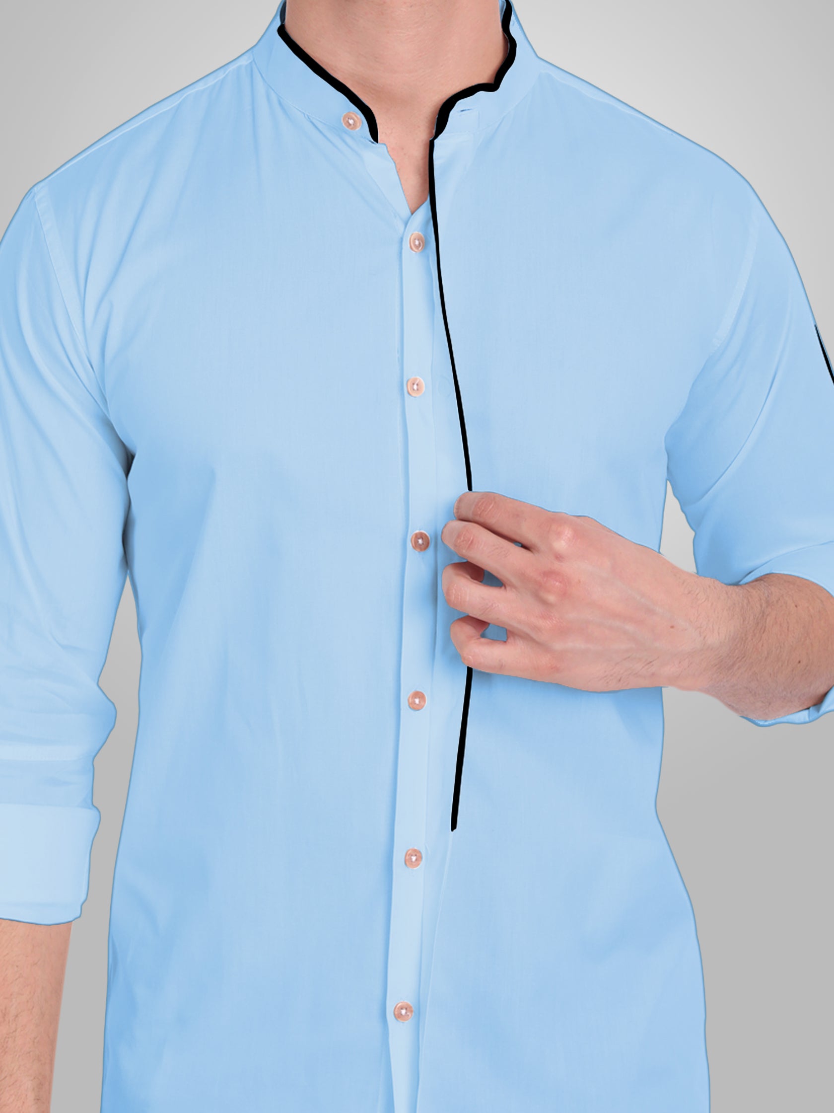 Men's Shoulder Piping Full Sleeve Shirt in Black by BLUE ROBED, style view