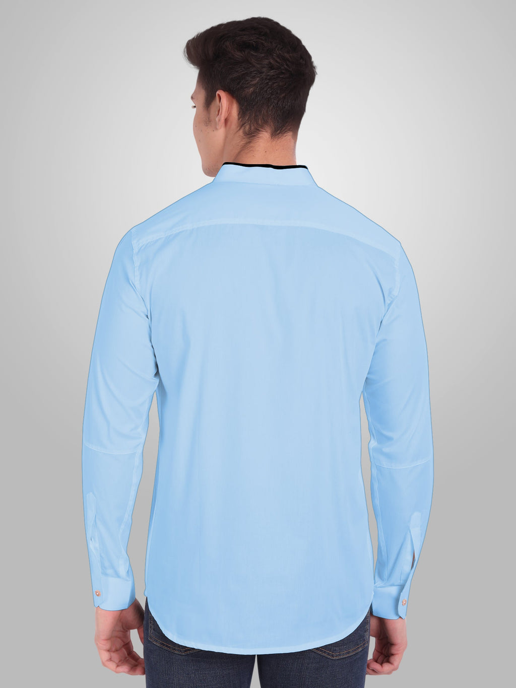Men's Shoulder Piping Full Sleeve Shirt in Black by BLUE ROBED, fit view