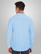 Men's Shoulder Piping Full Sleeve Shirt in Black by BLUE ROBED, fit view