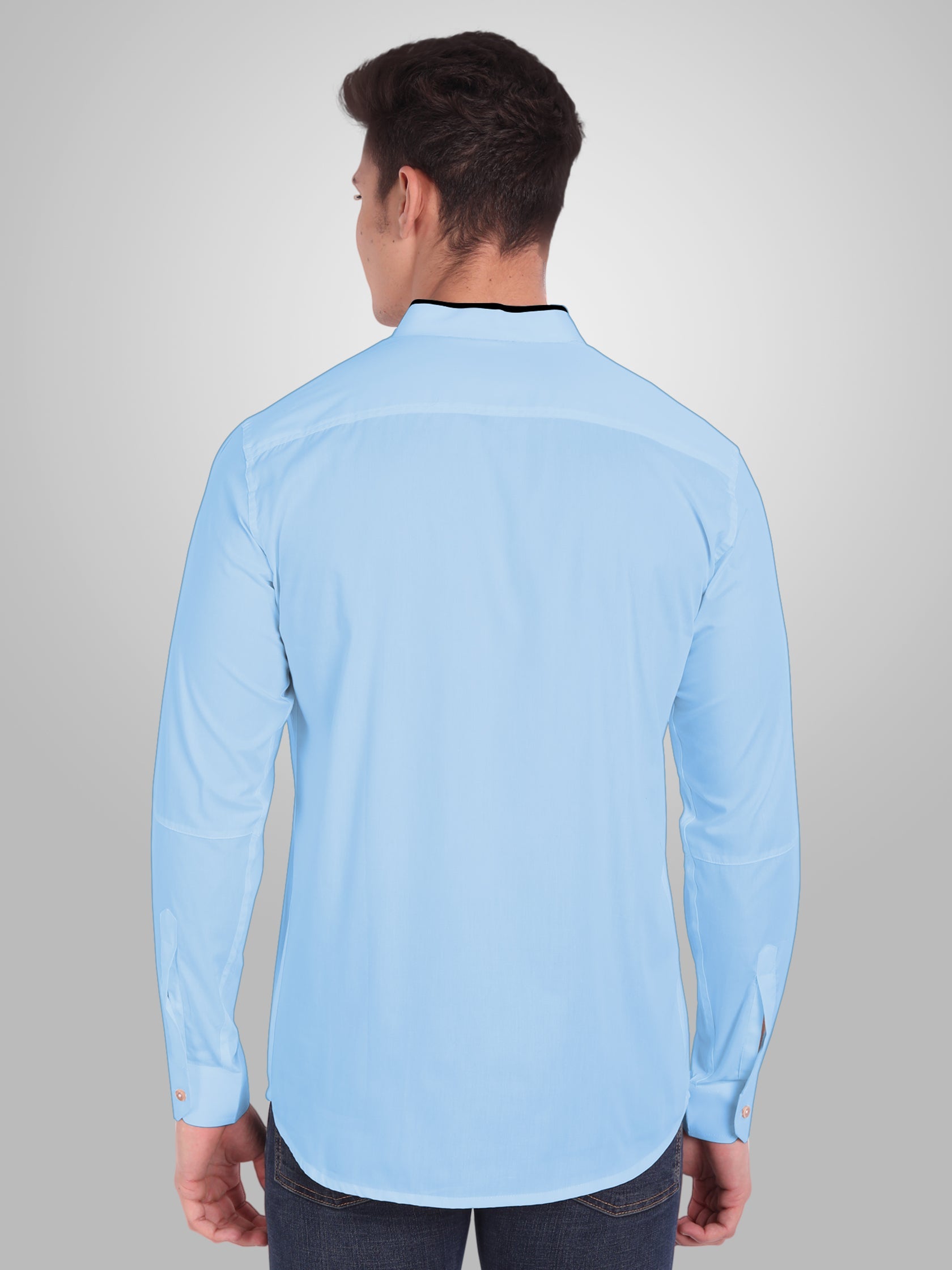 Men's Shoulder Piping Full Sleeve Shirt in Black by BLUE ROBED, fit view