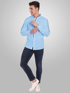Men's Shoulder Piping Full Sleeve Shirt in Black by BLUE ROBED, front view