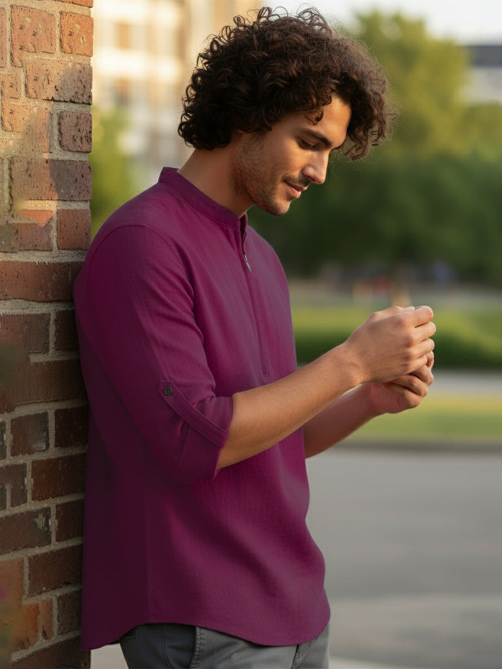 BLUE ROBED Full Sleeve Kurta for men Daily Wear in Magenta view 61