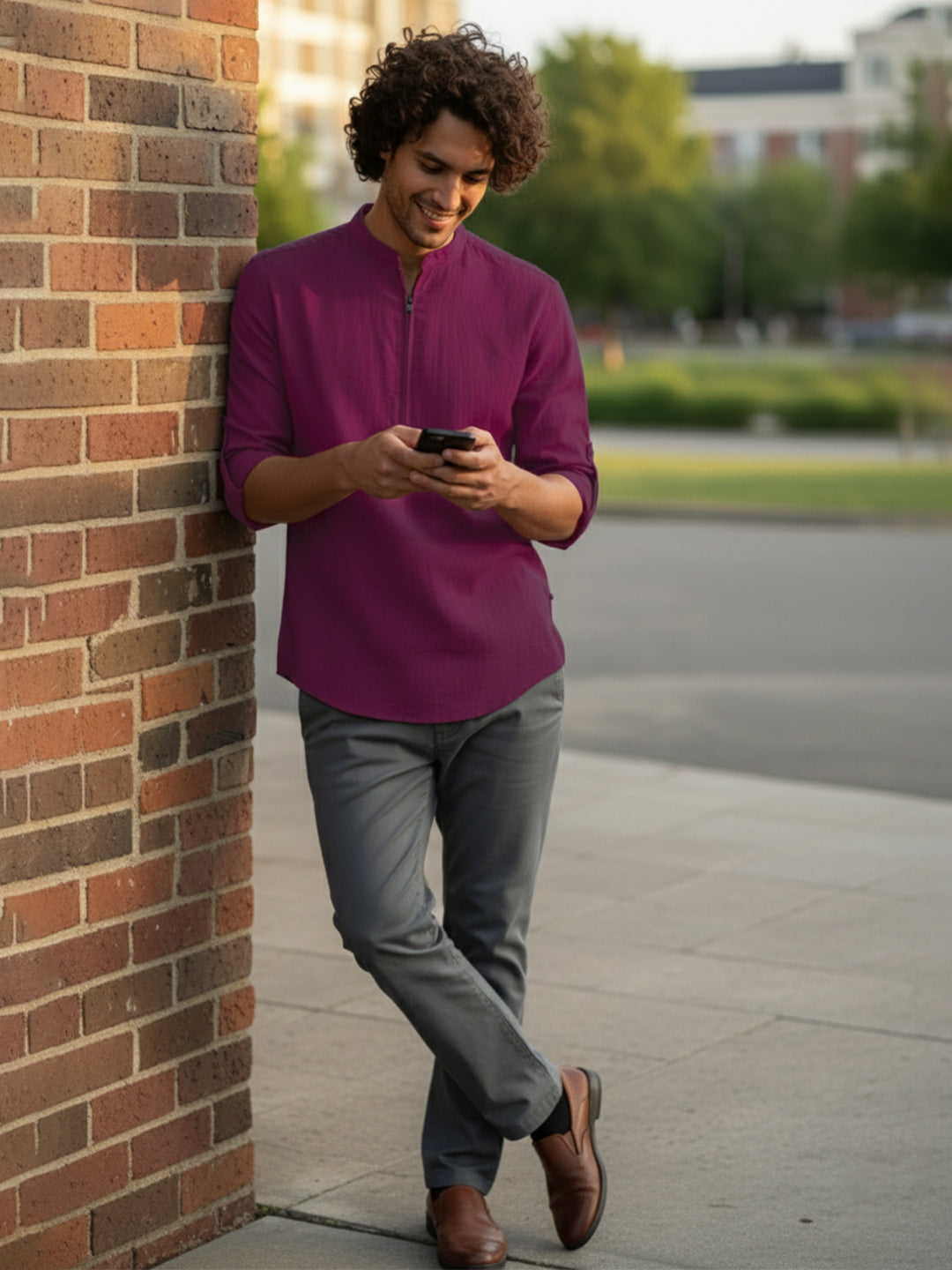 BLUE ROBED Full Sleeve Kurta for men Daily Wear in Magenta view 62