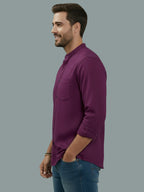 Full Sleeve Chinese Collar Cotton Slim Shirt for Men and Boys in Shirt For Men And Pink by BLUE ROBED, front view