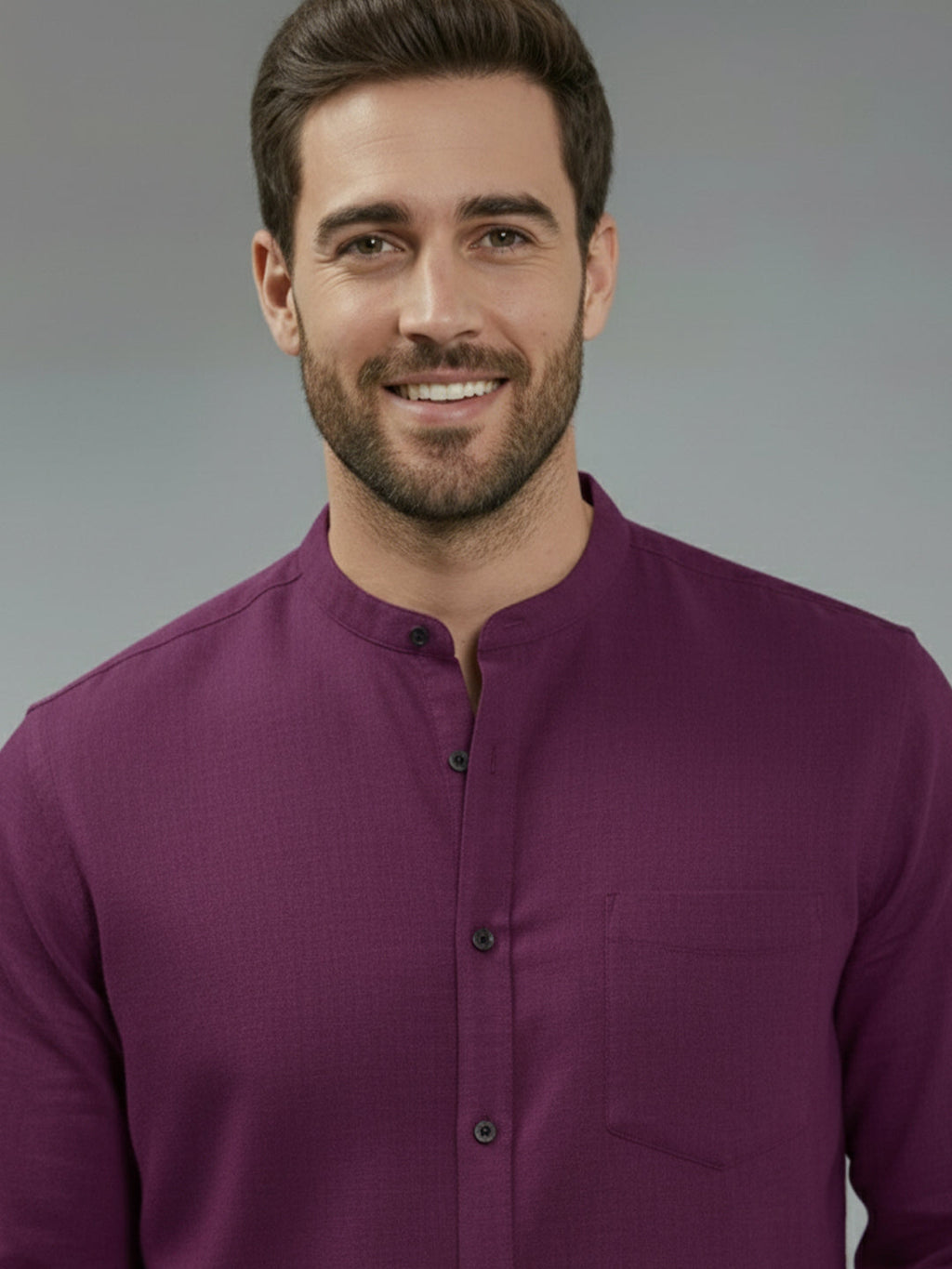 Full Sleeve Chinese Collar Cotton Slim Shirt for Men and Boys in Shirt For Men And Pink by BLUE ROBED, side view