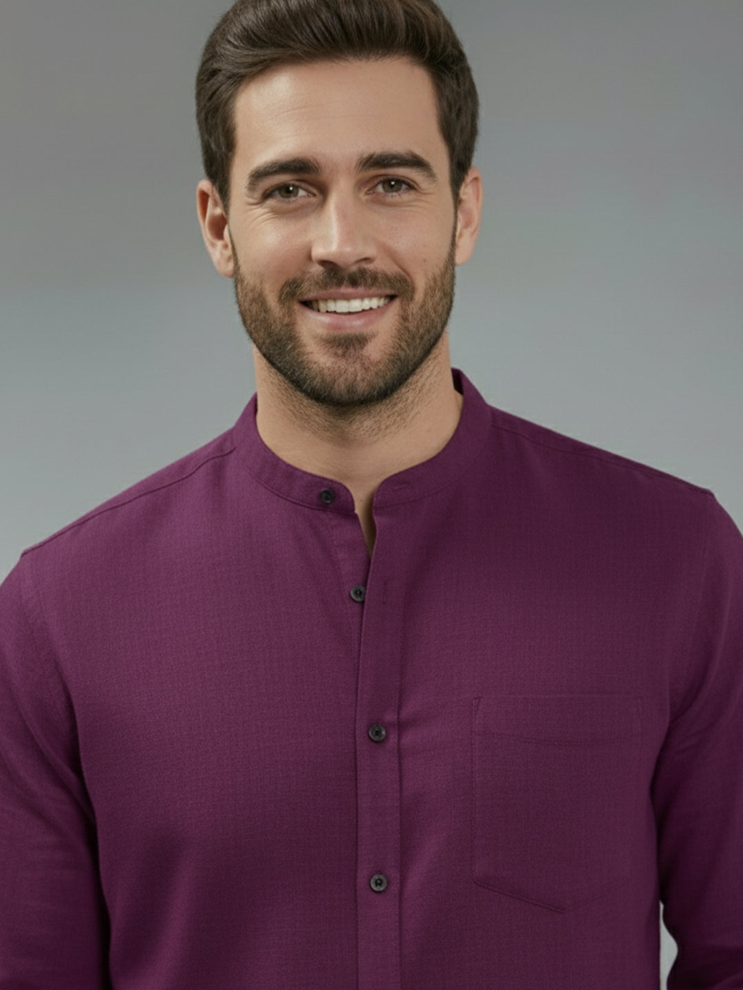 Full Sleeve Chinese Collar Cotton Slim Shirt for Men and Boys in Shirt For Men And Pink by BLUE ROBED, side view
