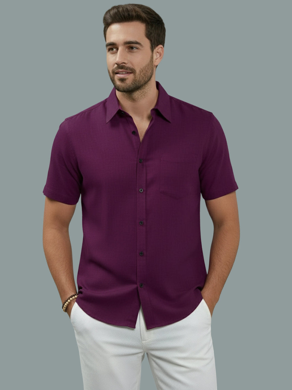 Half Sleeve Spread Collar Cotton Slim Shirt for Men and Boys in Shirt For Men And Yellow by BLUE ROBED, detail view