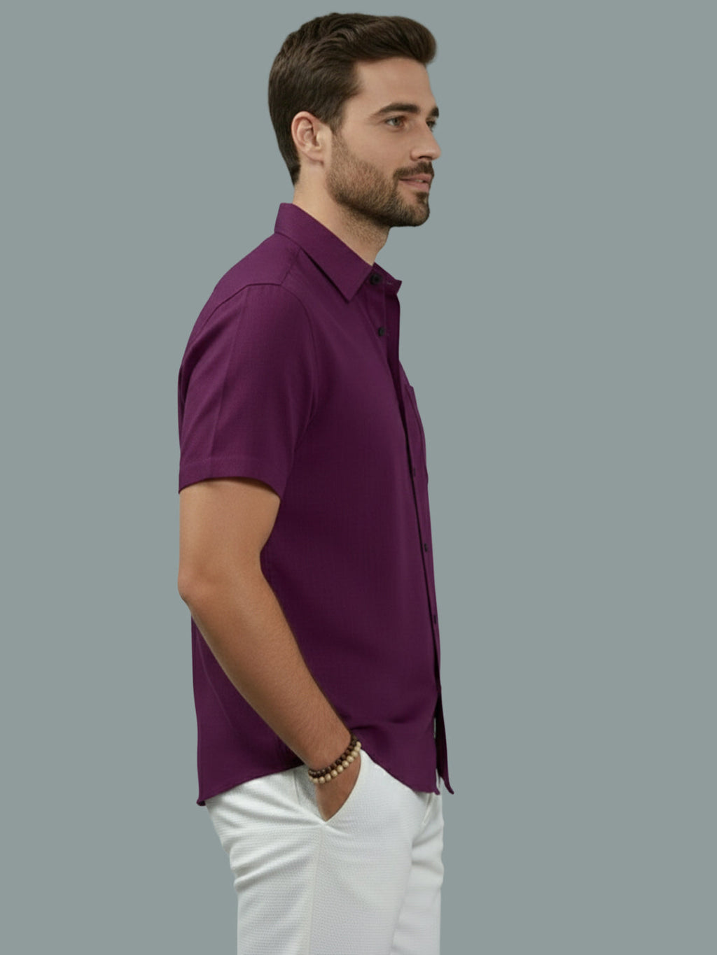 Half Sleeve Spread Collar Cotton Slim Shirt for Men and Boys in Shirt For Men And Yellow by BLUE ROBED, style view