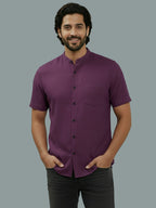 Half Sleeve Chinese Collar Cotton Slim Shirt for Men and Boys in Shirt For Men And White by BLUE ROBED, front view