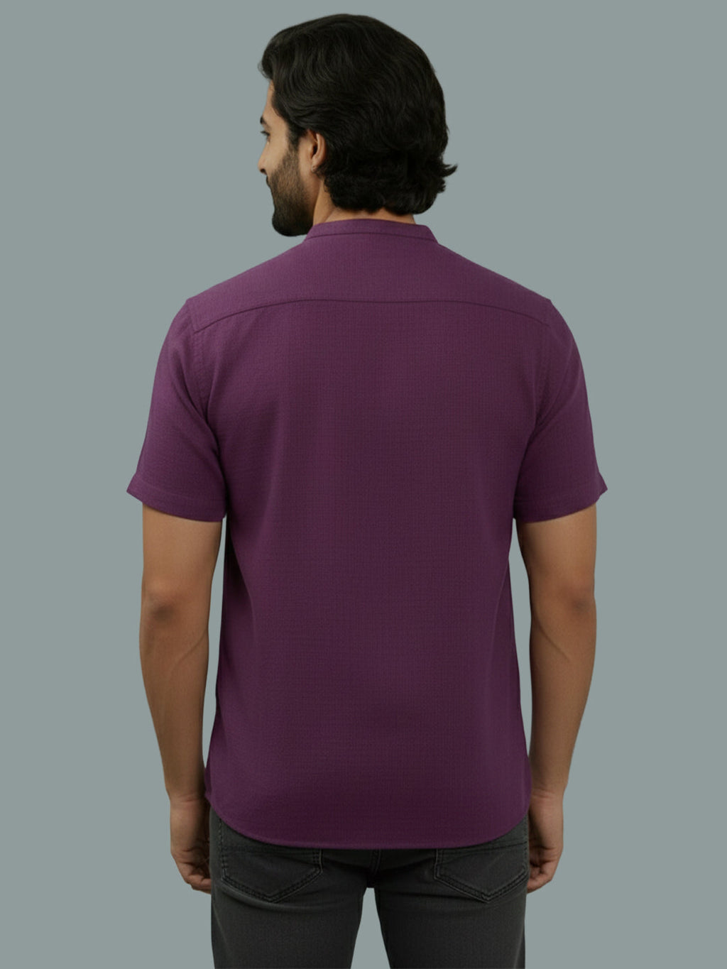 Half Sleeve Chinese Collar Cotton Slim Shirt for Men and Boys in Shirt For Men And White by BLUE ROBED, side view