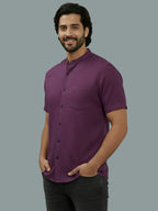 Half Sleeve Chinese Collar Cotton Slim Shirt for Men and Boys in Shirt For Men And White by BLUE ROBED, back view