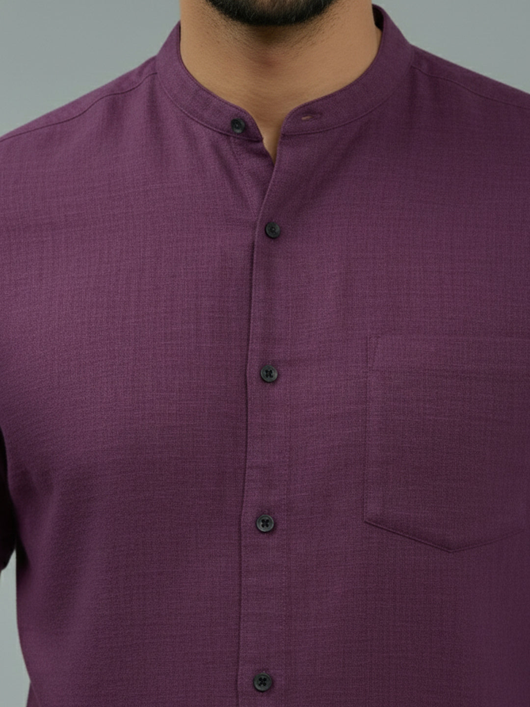 Half Sleeve Chinese Collar Cotton Slim Shirt for Men and Boys in Shirt For Men And White by BLUE ROBED, detail view