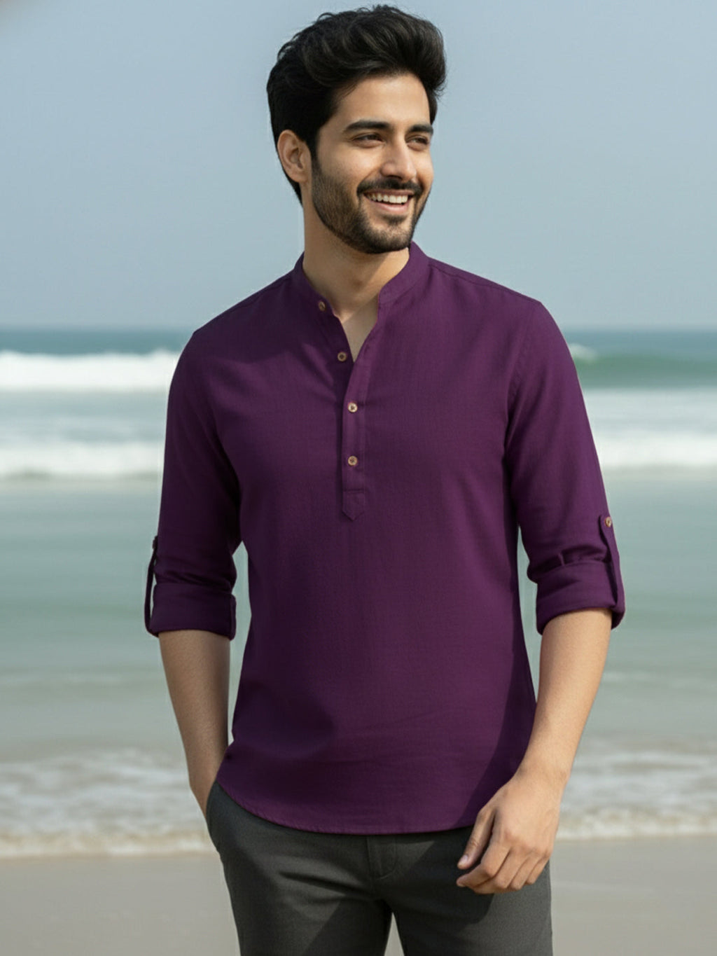 BLUE ROBED Full Sleeve Kurta for men Office Wear in Magenta view 87