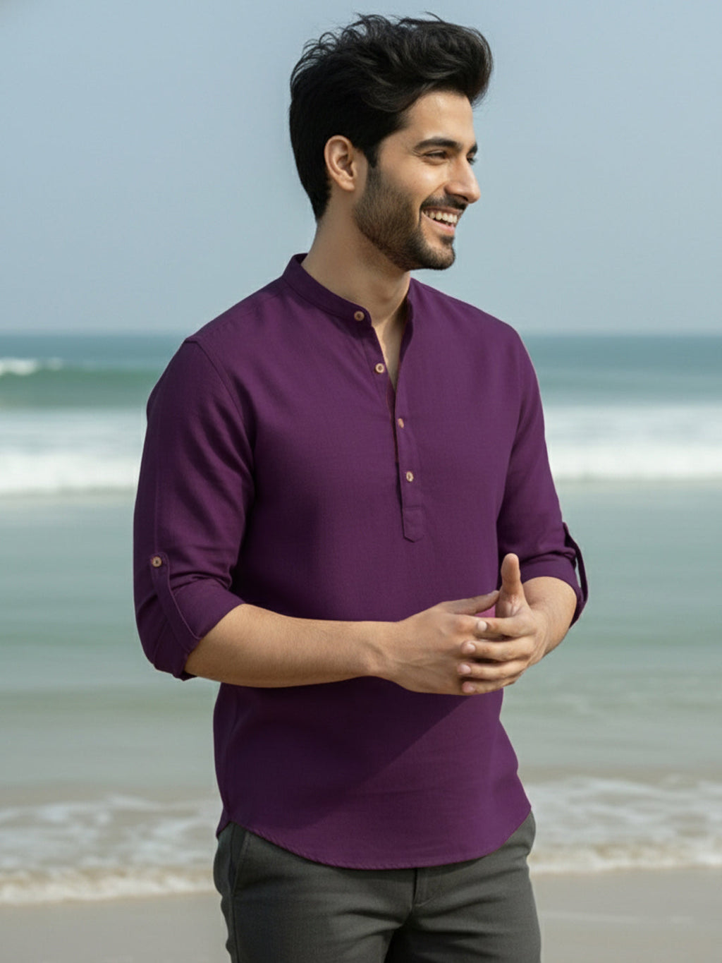 BLUE ROBED Full Sleeve Kurta for men Office Wear in Magenta view 88