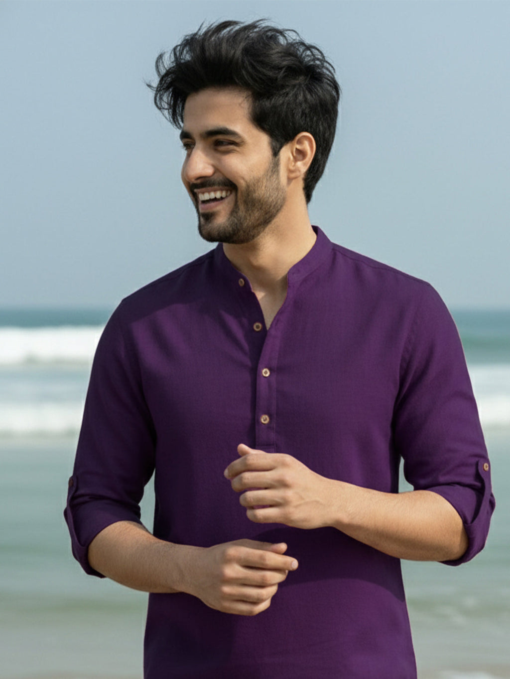 BLUE ROBED Full Sleeve Kurta for men Office Wear in Magenta view 90