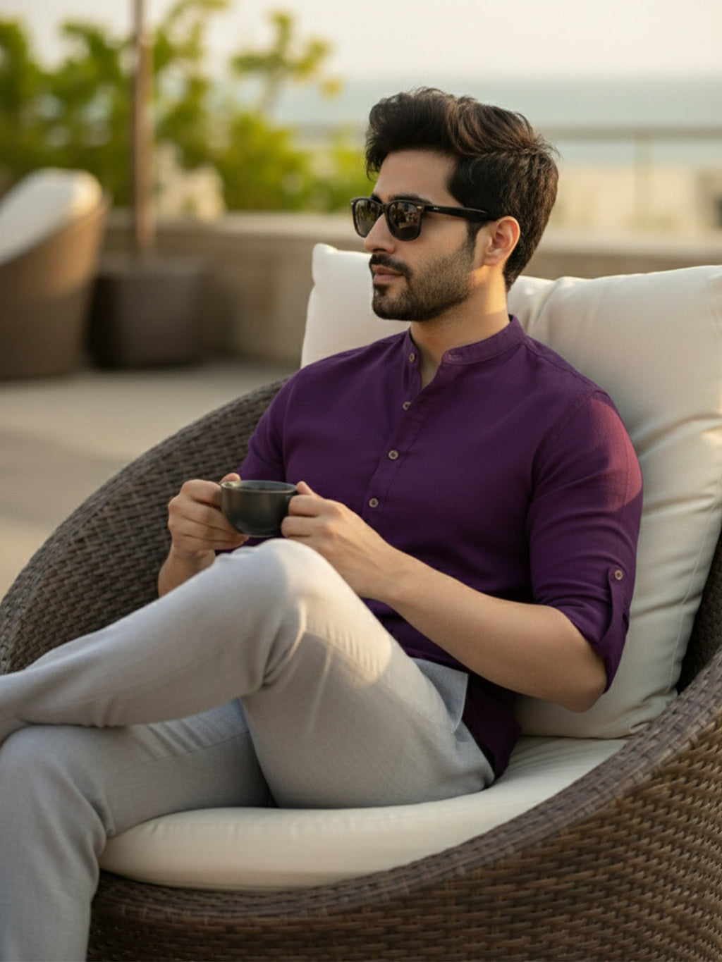 BLUE ROBED Full Sleeve Kurta for men Office Wear in Magenta view 86
