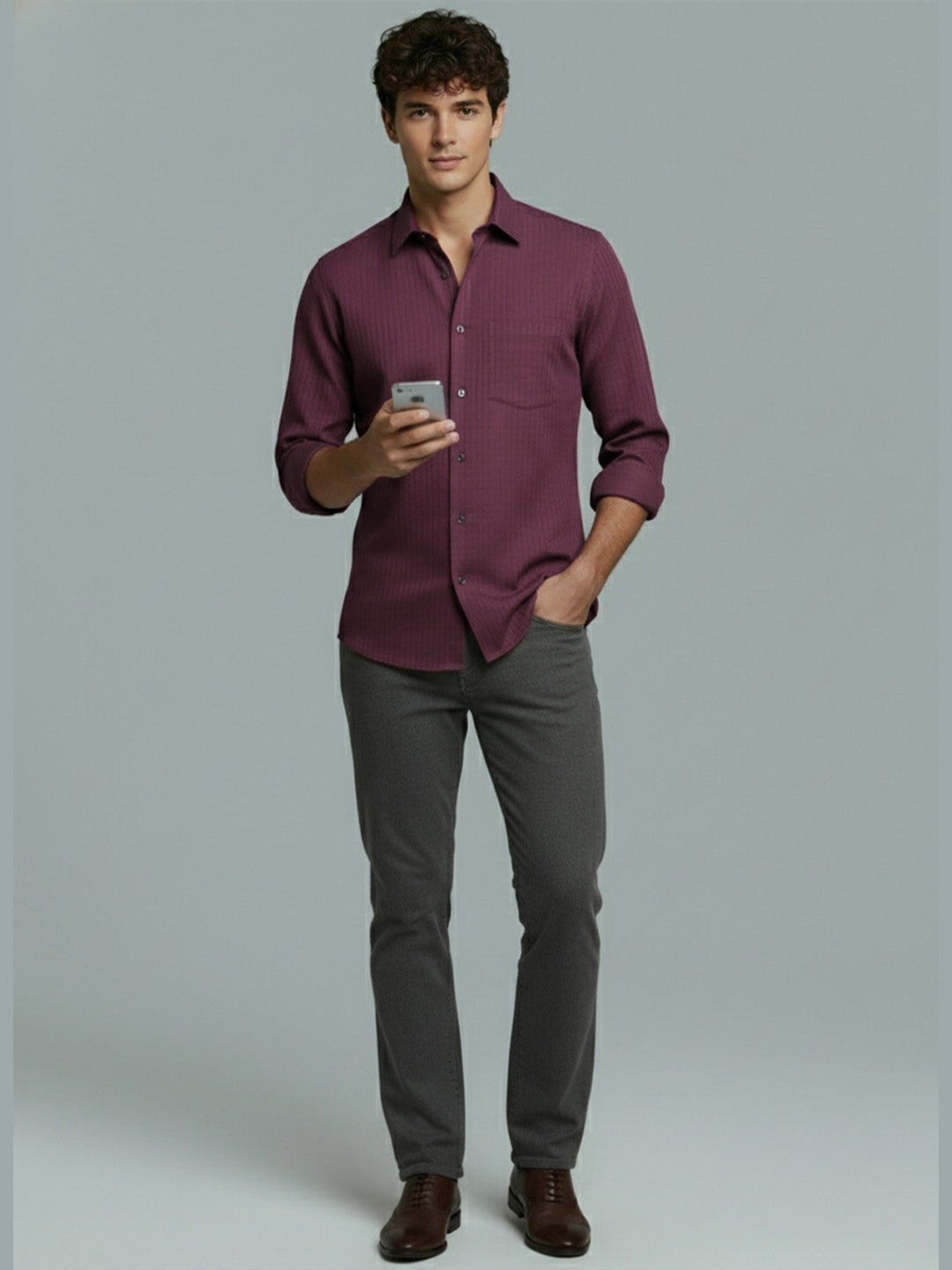 Men's Full Sleeve Spread Collar Premium Casual Shirt for Men Daily Wear in Black by BLUE ROBED, fit view
