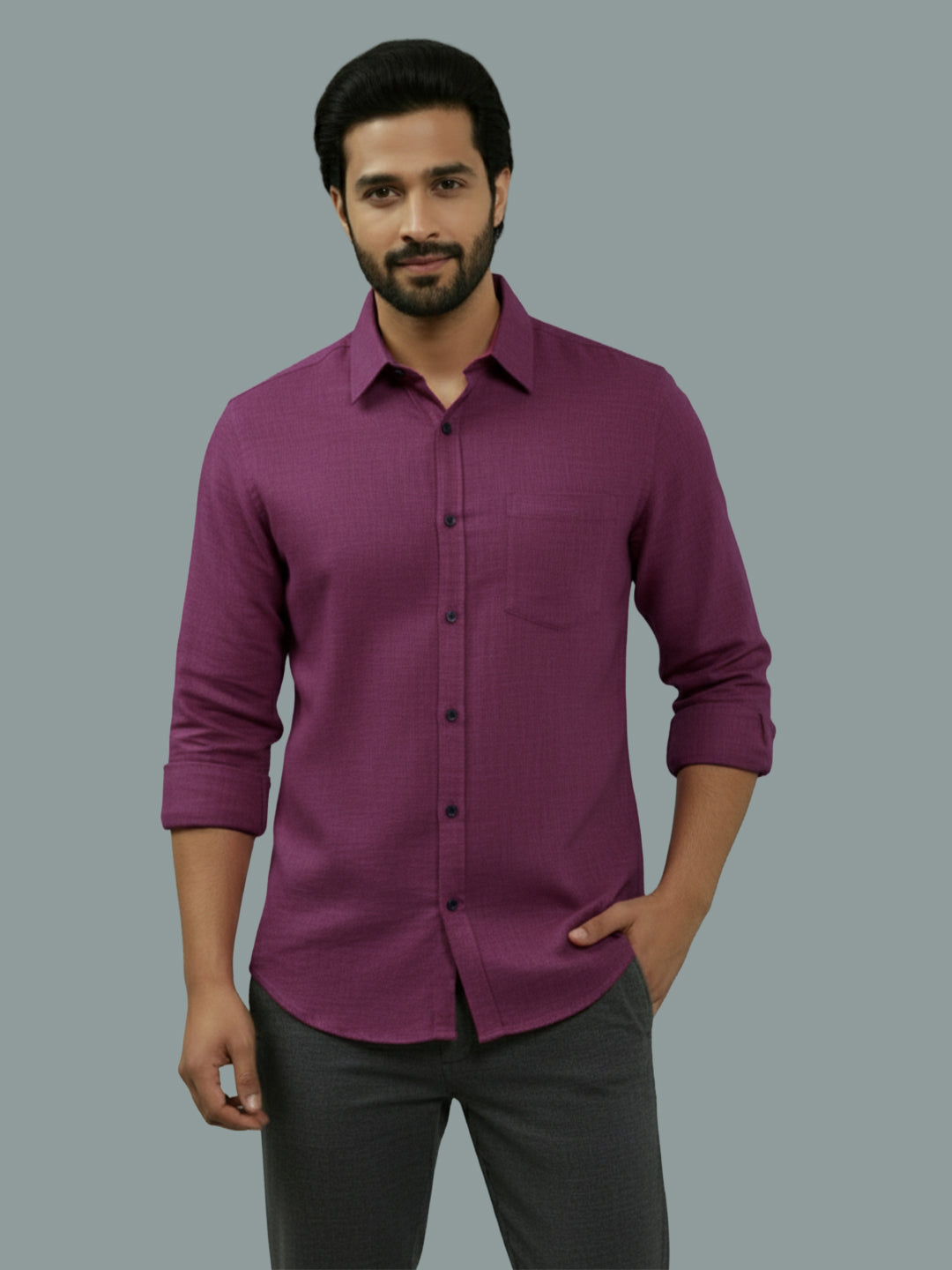 Full Sleeve Spread Collar Cotton Slim Shirt for Men and Boys in Shirt For Men And Green by BLUE ROBED, style view