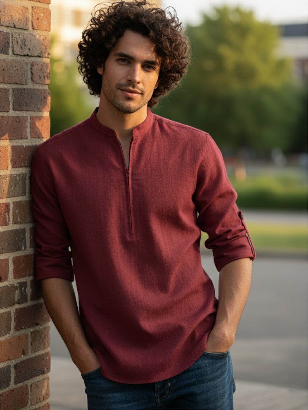 BLUE ROBED Full Sleeve Kurta for men Daily Wear in Maroon view 35