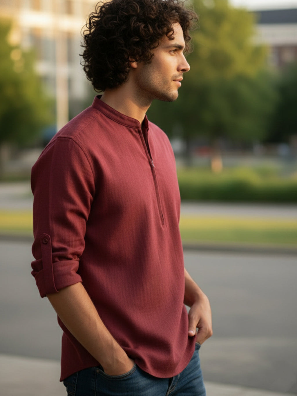 BLUE ROBED Full Sleeve Kurta for men Daily Wear in Maroon view 37