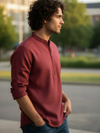 BLUE ROBED Full Sleeve Kurta for men Daily Wear in Maroon view 37