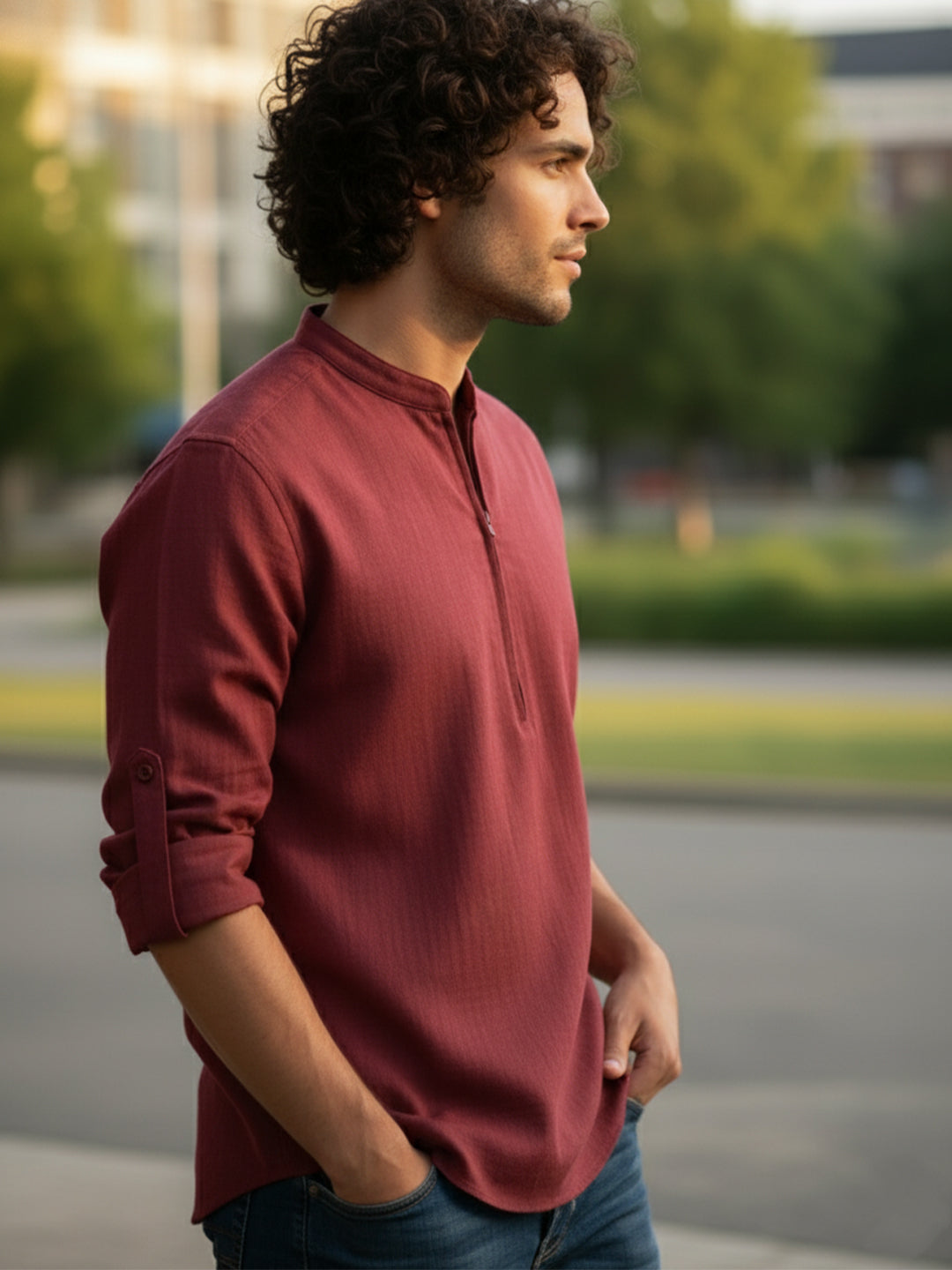 BLUE ROBED Full Sleeve Kurta for men Daily Wear in Maroon view 37