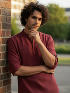 BLUE ROBED Full Sleeve Kurta for men Daily Wear in Maroon view 5
