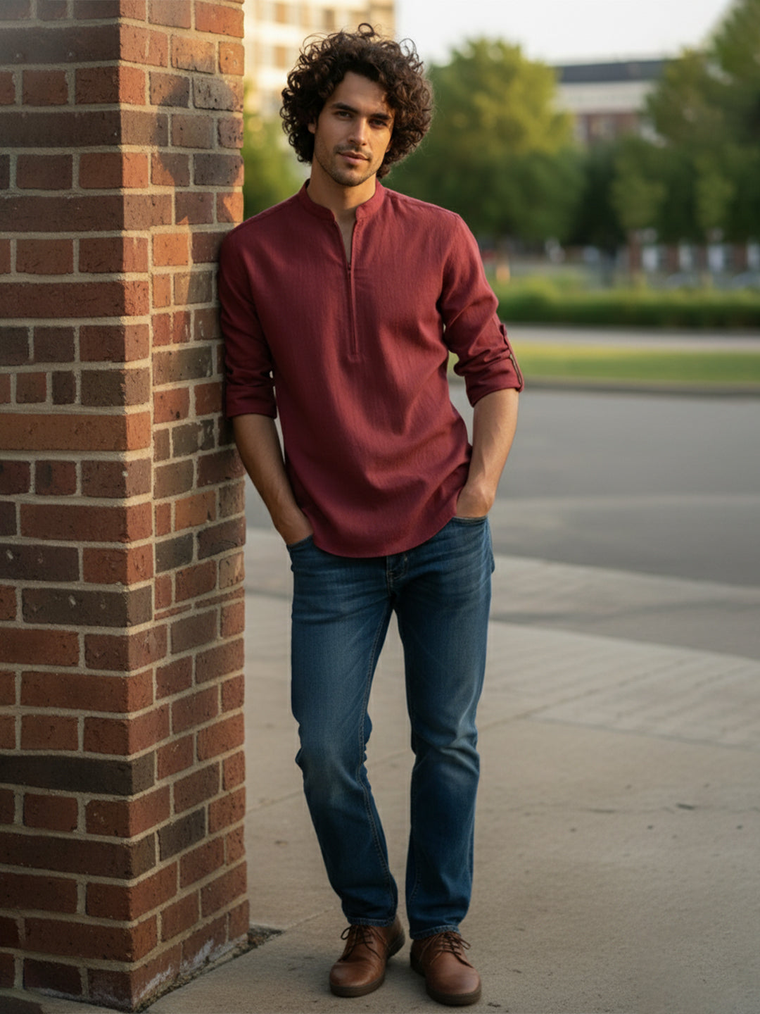 BLUE ROBED Full Sleeve Kurta for men Daily Wear in Maroon view 38