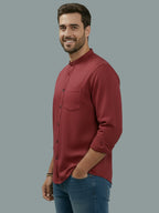 Full Sleeve Chinese Collar Cotton Slim Shirt for Men and Boys in Shirt For Men And Pink by BLUE ROBED, back view