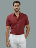 Half Sleeve Spread Collar Cotton Slim Shirt for Men and Boys in Shirt For Men And Yellow by BLUE ROBED, back view