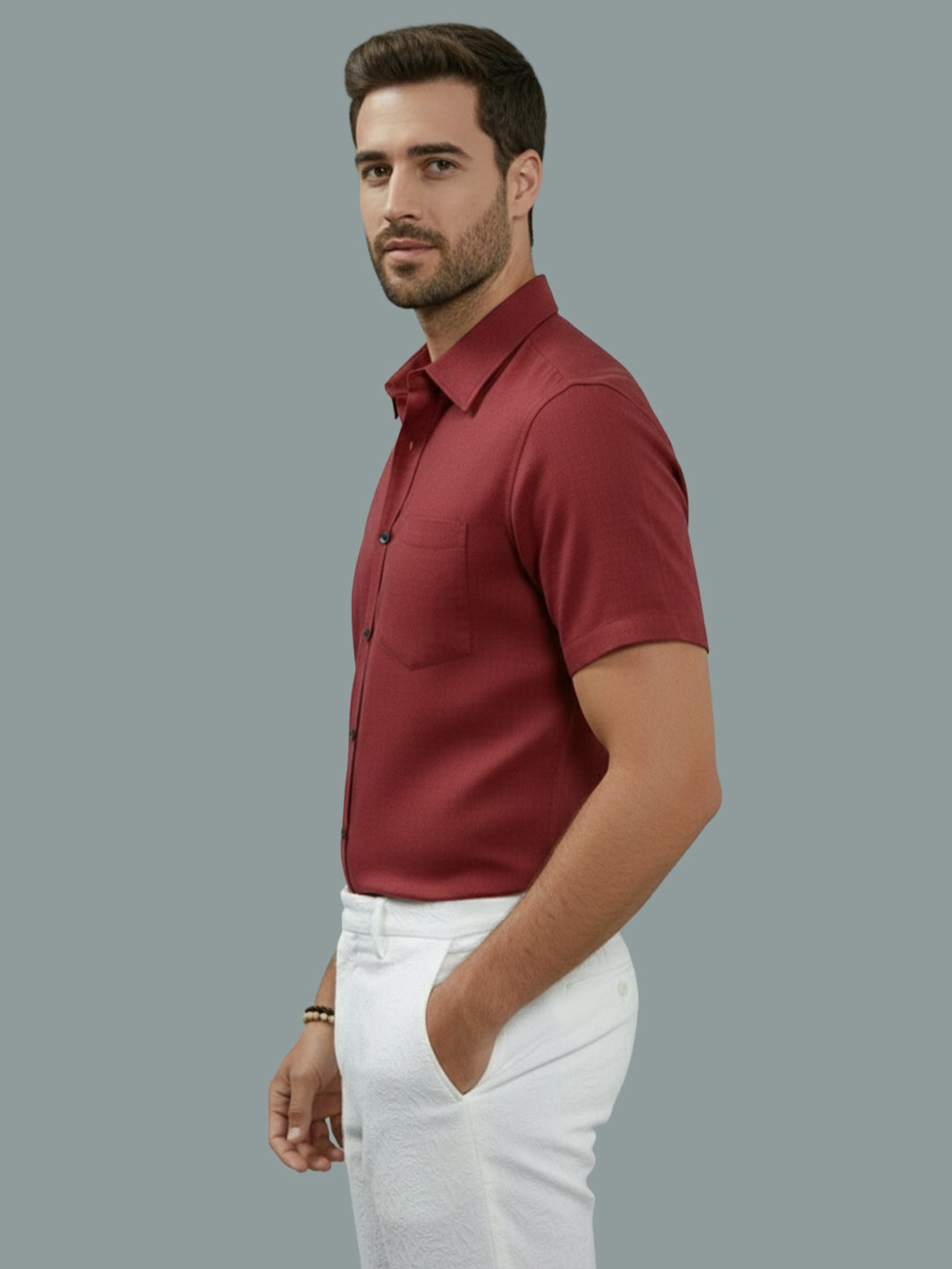 Half Sleeve Spread Collar Cotton Slim Shirt for Men and Boys in Shirt For Men And Yellow by BLUE ROBED, side view