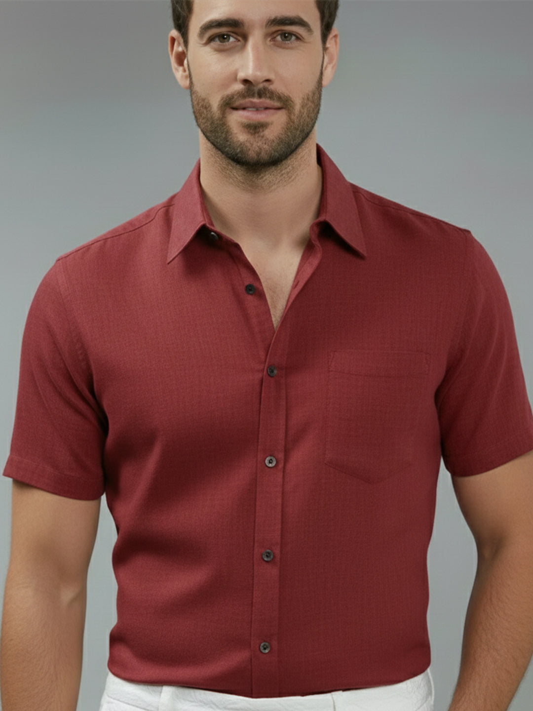 Half Sleeve Spread Collar Cotton Slim Shirt for Men and Boys in Shirt For Men And Yellow by BLUE ROBED, back view
