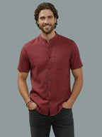 Half Sleeve Chinese Collar Cotton Slim Shirt for Men and Boys in Shirt For Men And White by BLUE ROBED, detail view