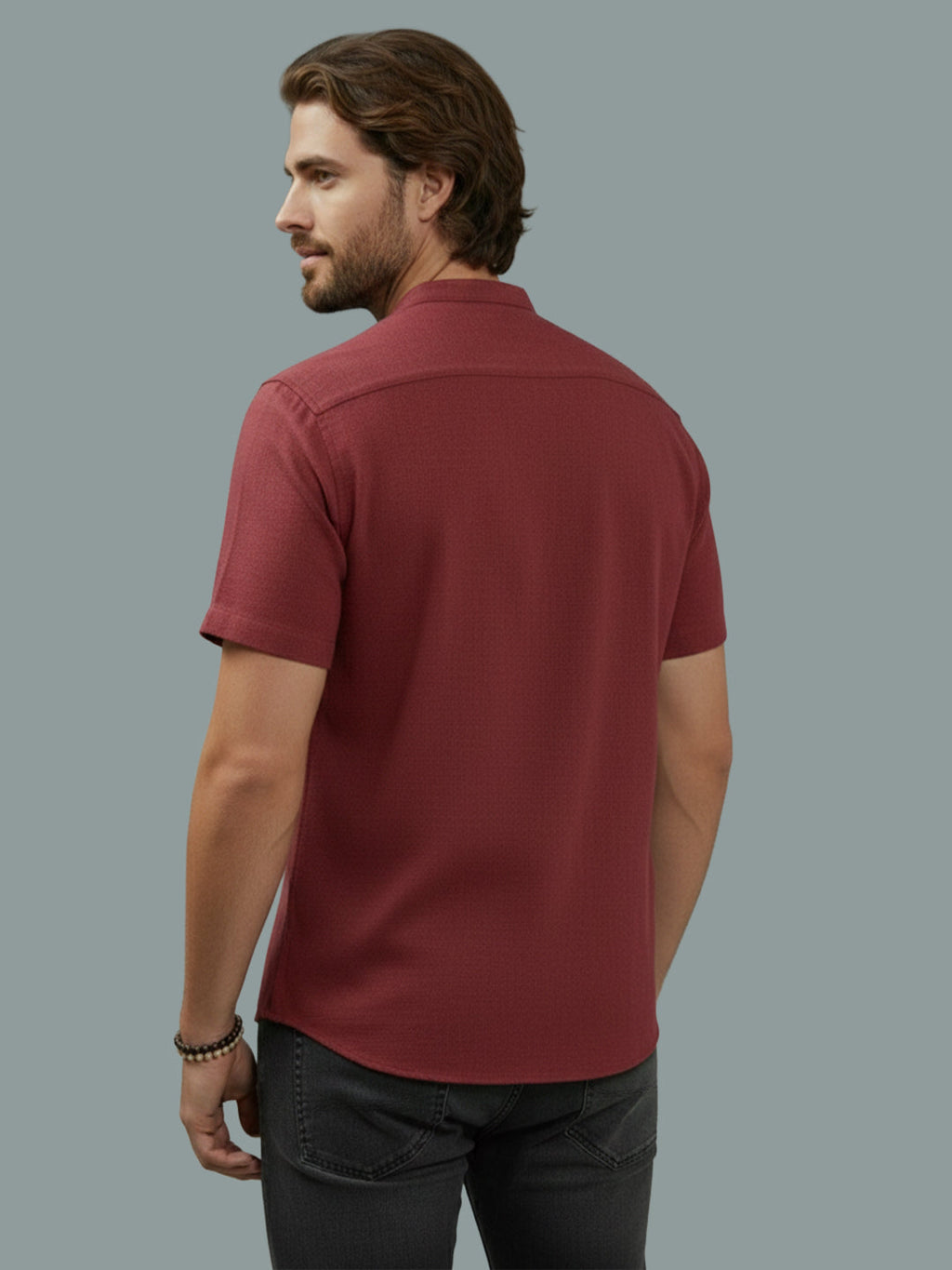 Half Sleeve Chinese Collar Cotton Slim Shirt for Men and Boys in Shirt For Men And White by BLUE ROBED, fit view
