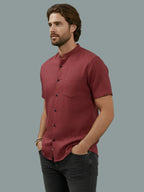 Half Sleeve Chinese Collar Cotton Slim Shirt for Men and Boys in Shirt For Men And White by BLUE ROBED, style view