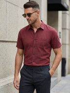 Half Sleeve Chinese Collar Cotton Slim Shirt for Men and Boys in Shirt For Men And White by BLUE ROBED, back view