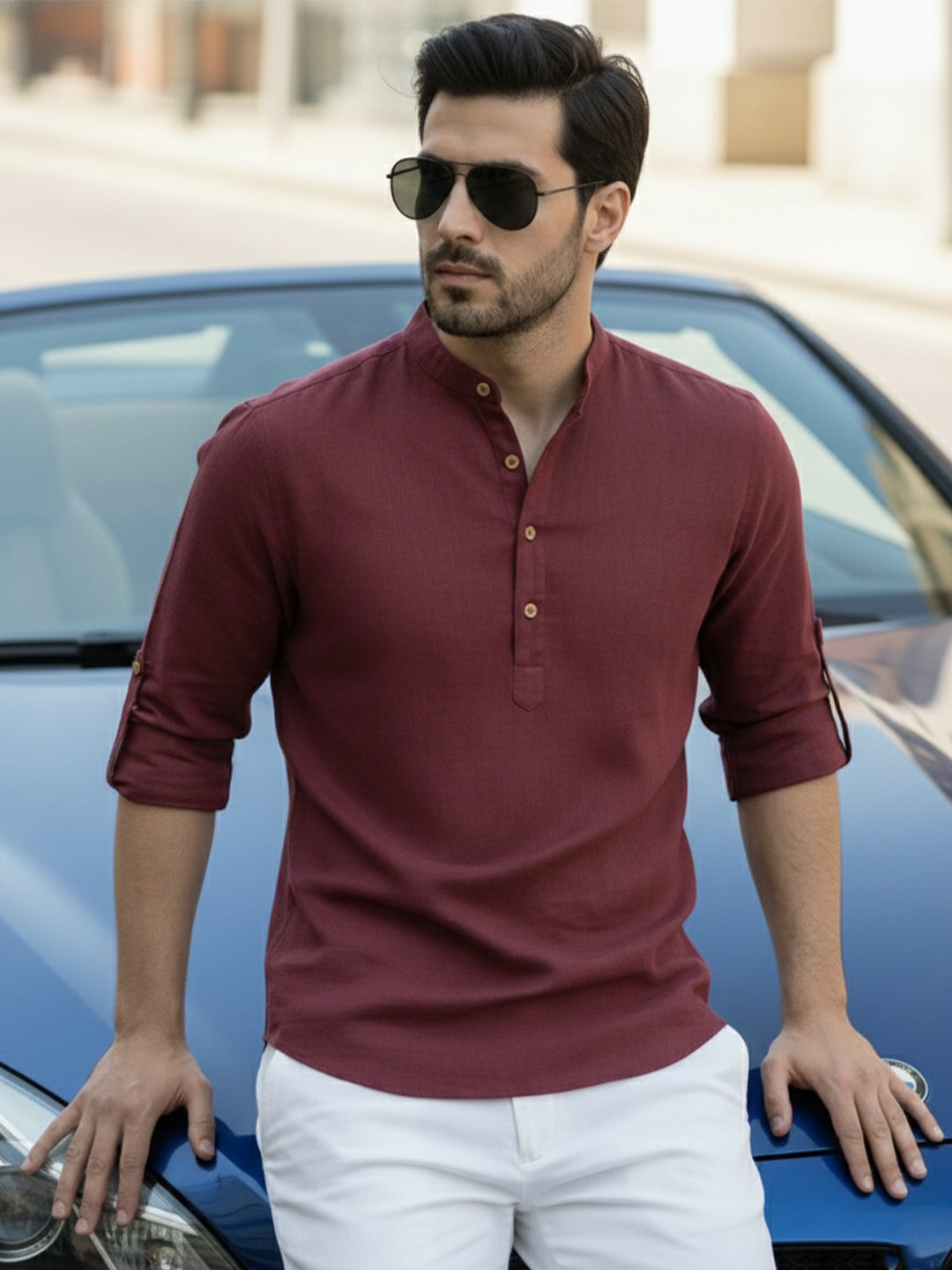 BLUE ROBED Full Sleeve Kurta for men Office Wear in Maroon view 84