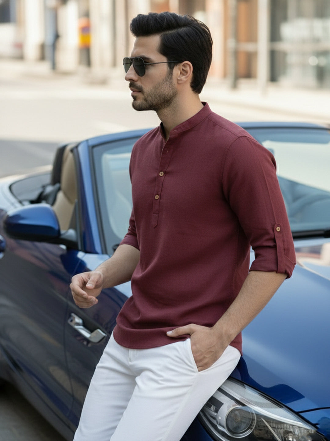 BLUE ROBED Full Sleeve Kurta for men Office Wear in Maroon view 82